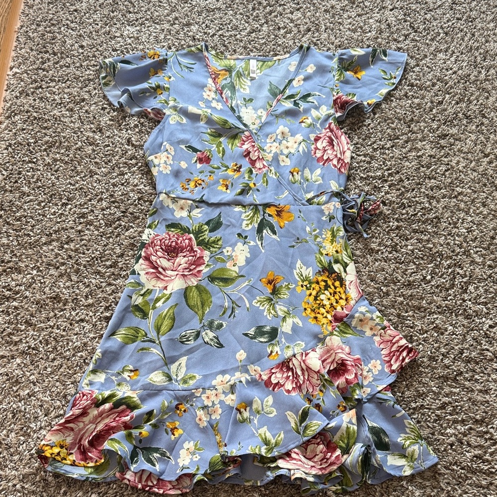 Blue Floral Wrap Dress